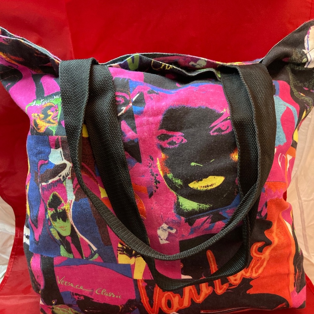 Vintage Versace Pop Art Deco Fabric Tote Bag